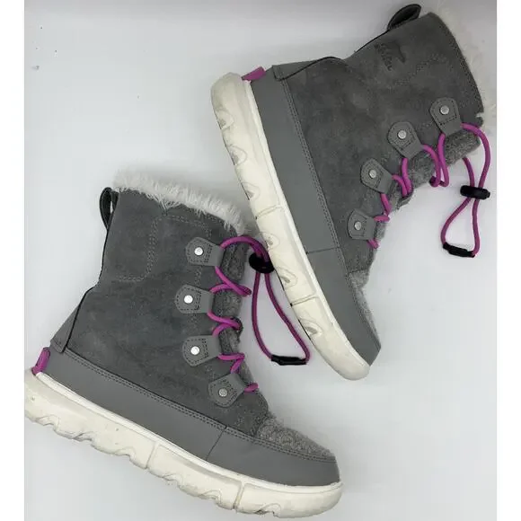 Sorel Kids Quarry Grey/Bright Lavender Explorer Lace WP Boot US 5 - Picture 8 of 13